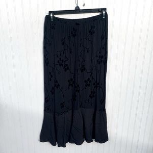 mermaid flare long skirt black floral vintage
